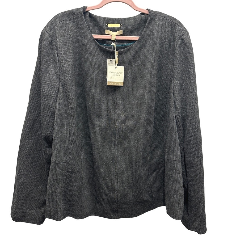 Talbots Women's Blazer Jacket Knit Italian Fabric Gray Size 24W Plus Career Zip